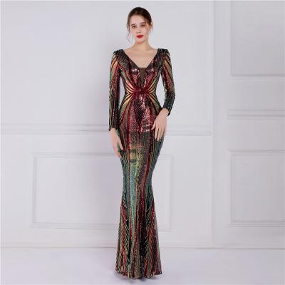 China Anti-Static New Process Pearl 18831# 2022 Fashion Women's Sexy Deep V-Neck Sequin Evening Dresses Long Sexy Women Formal Dress for sale