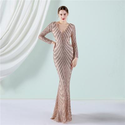 China Anti-Static New Process Pearl 19055# 2022 Fashion Women's Sexy Deep V-Neck Sequin Evening Dresses Long Sexy Women Formal Dress for sale