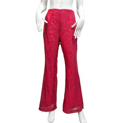 China Women Trousers Wide Leg QUICK DRY Shiny Sequined OEM Party Pink Long Pants for sale