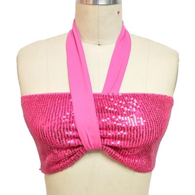 China 2022 New Unique Design Sexy QUICK DRY Custom Sequin Halter Rose Crop Top for sale