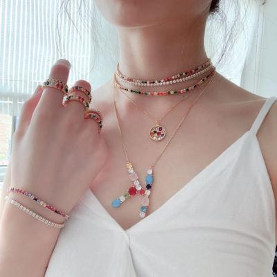 China New Popular CLASSIC Arrive Colorful Rainbow Brass Jewelry Cubic Zirconia Jewelry Set for sale