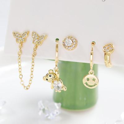 China Factory Price Romantic Jewelry Earring Set Delicate Bear Earrings Smile Face and Butterfly Earrings for sale