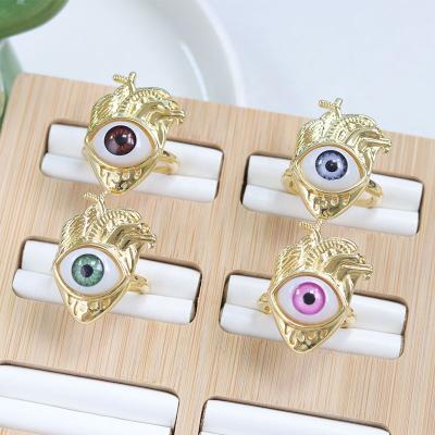 China Bisuteria Tarnish Jewelry Gold Chunky Big Heart Ring Romantic Eye Rings Enamel Rings Jewelry Women for sale