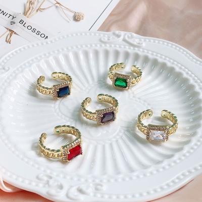 China FASHIONABLE Jewelry Square Shaped Zircon Rings Colorful Geometric Full Pave Zircon Crystal Rings for sale