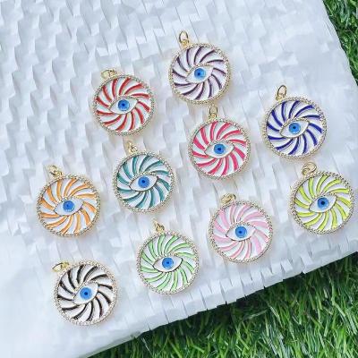 China Fashion Romantic Jewelry 2021 Coin Pendant Multi Colors Enamel Round CZ Zircon Evil Eyes Pendant for sale