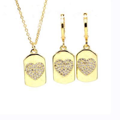 China Wholesale Romantic Jewelry Sets Square Zircon Earrings Gold Plated Women Heart Necklace for sale