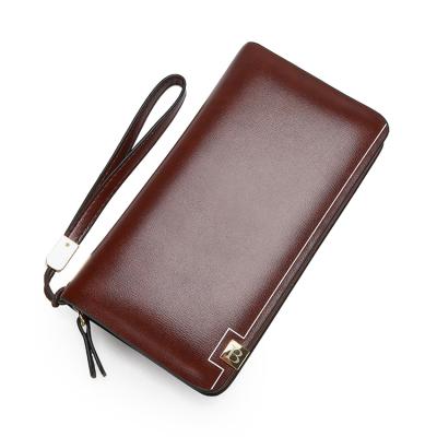 China Men's Wallet Long Zipper Business Clutch Wallet Waterproof Leather Male Double Zipper Vintage for sale