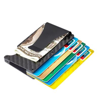 China Fashion RFID Blocking Money Clip Wallet With Case For Airtag, Minimalist Wallet Men's Metal Credit Card Holder Carbon Wallets for sale