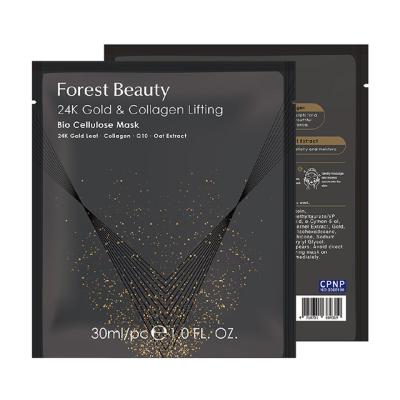 China Hot Moisturizer Sale OEM Biocellulose 24k Nano Gold Collagen Sheet Face Mask Skin Care Mask Private Label Only for sale