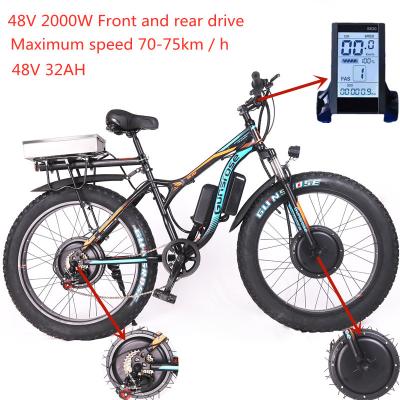 China Aluminum alloy 48v32ah 4000w electric snow motorcycle mountain bike electric front and rear dual motor electric bicycle for sale