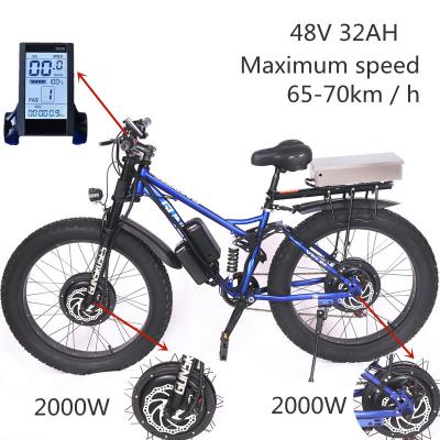 China Aluminum alloy 48v32ah2000w* electric city electric bicycle motorcycle 2 mountain bike front and rear dual motor electric bicycle for sale