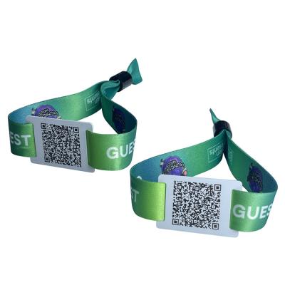 China Woven logo printed festival woven rfid wristband with QR code printing for sale