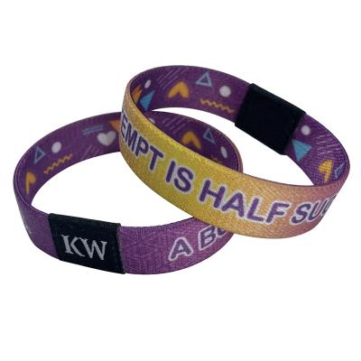 China Fashionable Custom Print Sublimated Wristbands With Logo Text Fabric Wristband Jacquard Logo for sale