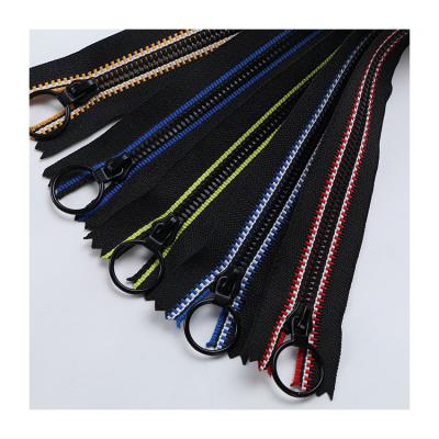 China 3#5#8#croptop self-locking self-locking clothing belt zipper ribbon plastic woven resin long open chain zipper with ring for sale