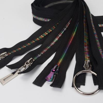 China Auto lock 5#hoodie men color gradient corn teeth aluminum copper chain long zipper self-locking split head colorful gradient for metal zipper for sale