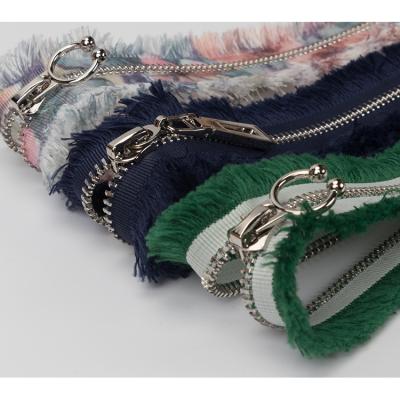 China Bulk 5#custom zipper metal furry jeans edge fabric edge color smudge alloy special alloy puller cotton coat pocket fabric furry edge zipper for metal for sale