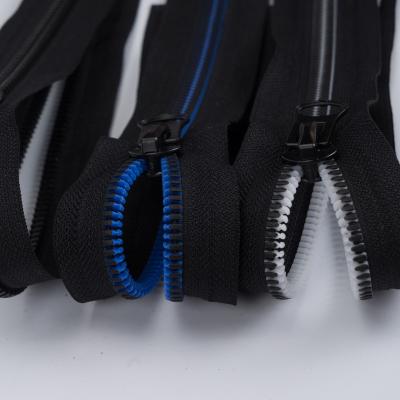 China Others 5# 8# Open End 70cm 90cm Two Way Zipper Slider For Coat Bag Black Color Corn Tooth Pants Jacket Long Plastic Resin Zipper Chain for sale