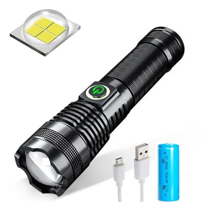 China Zoomable 12w P50 Outdoor Emergency Backup High Power USB Rechargeable Aluminum Alloy Led Torch Tactical Led Flashlight for sale