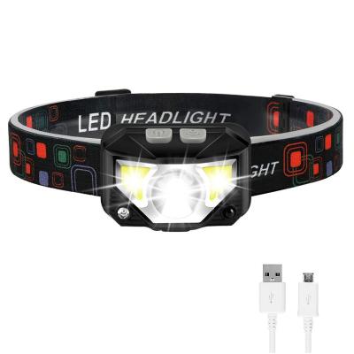 China Waterproof Emergency Factory Induction Camping Red Light Head Lamp, Sensor Switch USB COB 5W Rechargeable Headlight with Battery Display for sale