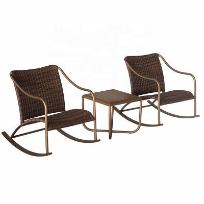 China Traditional Patio Rocking Lounge Chairs Garden Rattan Bistros Sets Outdoor All Weather Wicker Balcony Patio Furniture for sale