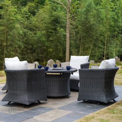 China Eco-freindly modern design patio rattan all weather aluminum gas firepit outdoor garden set for sale