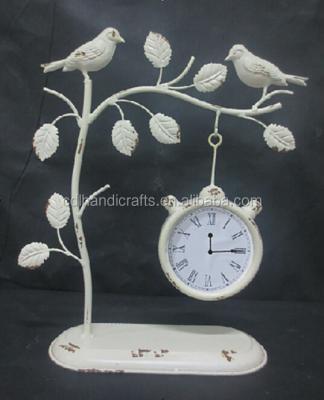 China Each Piece is Uniquely Finished New Style Tree and Bird Metal Vintage Table Clock for sale