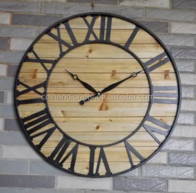 China Metal wall clock antique, vain wood with metal frame for sale