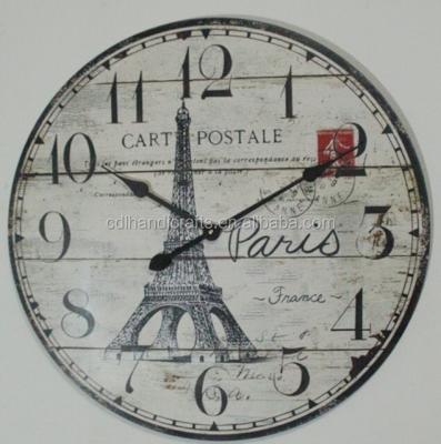 China Each piece is uniquely finished MDF Eiffel Tower wall clock for decor for sale