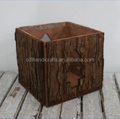 China 0046 Wooden Christmas Tree Bark Wooden Flower Pot for sale