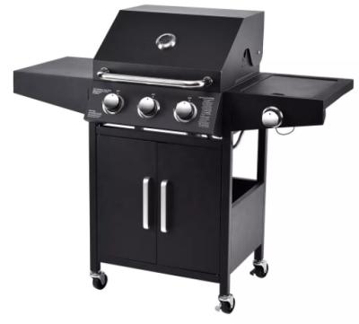 China Easily Assembled Patio BBQ 3 Burners BBQ Cart with Side Size Quality Grill Gas Burner Auto Ignition All Burner Grill Camping Smoker for sale