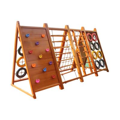 China Kindergarten Kindergarten Kids Wooden Climbing Frame Climbing Wall For Outdoor Playground Set for sale