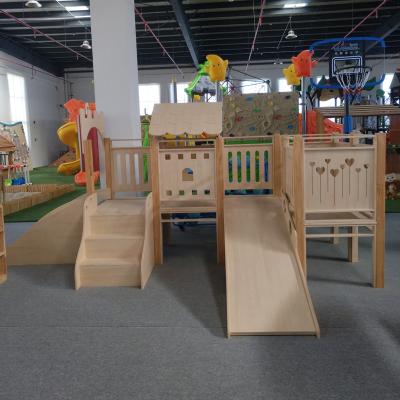 China Kindergarten Toddler Indoor Multi Slide Wooden Playground For Kids Below 3 Years Old Small Size Indoor Playground Activity for sale