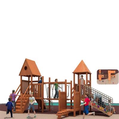 China Kindergarten Wooden Children's Play Equipment Set Wooden Outdoor Playground Play House On Sale Manufacturer Factory Supply for sale