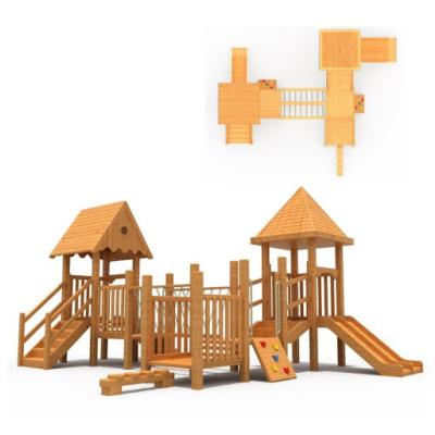 China Outdoor Wooden Kindergarten Playground Equipment For Toddlers Hot Sale Outdoor Wooden Playhouse Set for sale