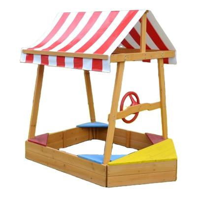 China Kindergarten Hot Sale Wooden Pirate Ship For Toddlers Below 7 Years Old Wooden Backyard Sand Pit Play Area For Family for sale