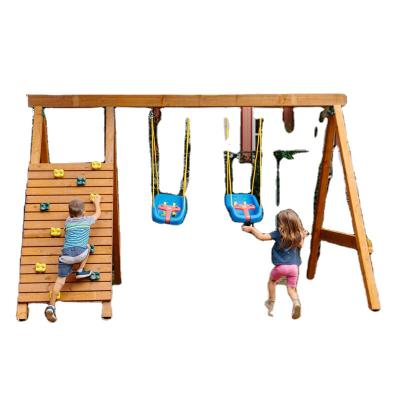 China Kindergarten Simply Wooden Climber And Slide For Toddlers Interesting Outdoor Wooden Playground Equipment Set for sale