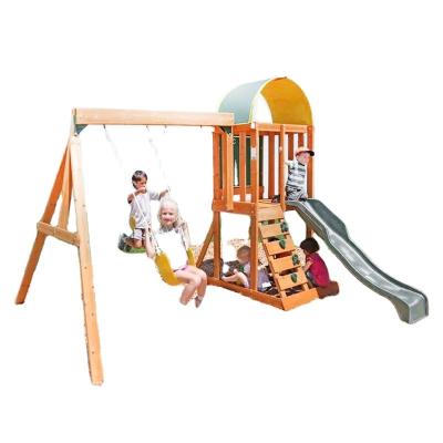 China High Quality Outdoor Wooden Kindergarten Playground Slide Set For Family Backyard Cheap Price Wooden Swing With Plastic Slide for sale