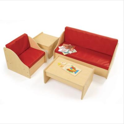 China Modern Toddlers Wooden Reading Table And Sofa With Soft Cushion High Quality Wooden School Furniture For Toddlers Under 6 Years for sale