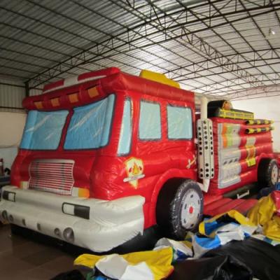 China Hot Sale Customized Bouncy School Inflatable Fire Truck Bouncer Jumping Inflatable Fire Engine for sale