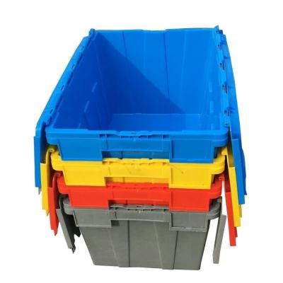 China High Quality Strong Box Stackable Blue Plastic Shipping Carton Tied Lid Storage Container Wholesale Plastic Container for sale