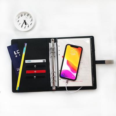 China A5 Phone Business Charging Gifts Customized 8000ma Powerbank Diary Notebook LED Light Logo With Wireless Charger Agenda Binder for sale