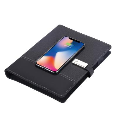 China Wireless Phone Power Bank Charging Notebook With USB Flash Drive PU Leather A5 Powerbank Diary For Office Business for sale