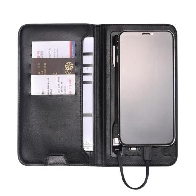 China With 2021 Multifunctional USB PU Leather Smart Wallet With 6800mah Wireless Power Bank For Phone Men for sale