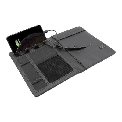 China Phone Black Folder Folder Filler Notebook With Power Bank Phone Holder PU A5 Powerbank Leather Diary Folder for sale