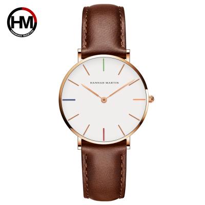 China HM-3690-B36 Hannah Martin 36mm leather strap band Japan movt quartz watch non-specific stainless steel back for sale