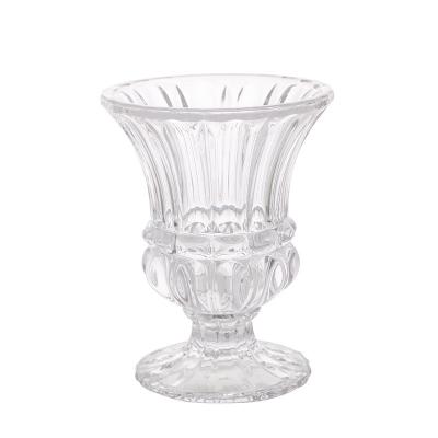 China Hot Sale European Style Single Wine Glass Eco-Friendly Embossed Transparent Flower Arrangement Glass Vase for sale