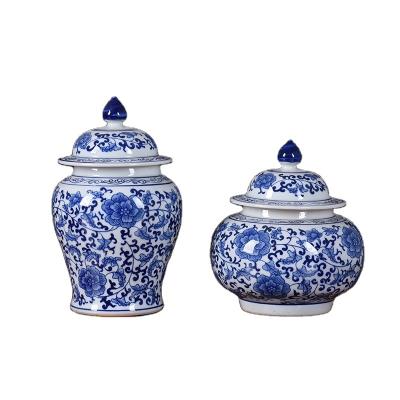 China Art Decor Blue and White Porcelain Storage Tub with Cover Chinese Tea Canister Candy Storage Tub for sale