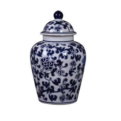 China Art Decor High Quality Blue and White Hand Painted Antique Chinese Porcelain Tea Storage Tank for sale