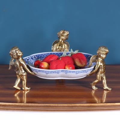 China Beautiful Fruit Porcelain Originality Design Three Blue And White Tray Home Living Room Decoration Angels for sale