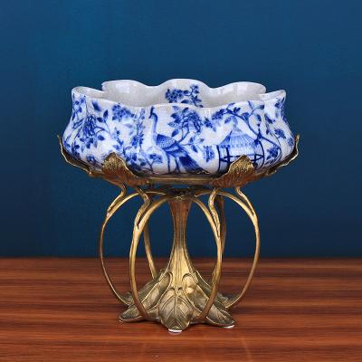 China New Chinese style home antique imitation Lotus Blue decoration and porcelain white fruit bowl for sale